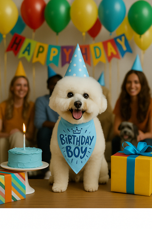 Parisian Pet 'Birthday Boy' Dog Bandana – Happy Birthday Pet Outfit, Fun Party Scarf for Dogs & Cats, Stylish & Comfy Celebration Clothing, Blue