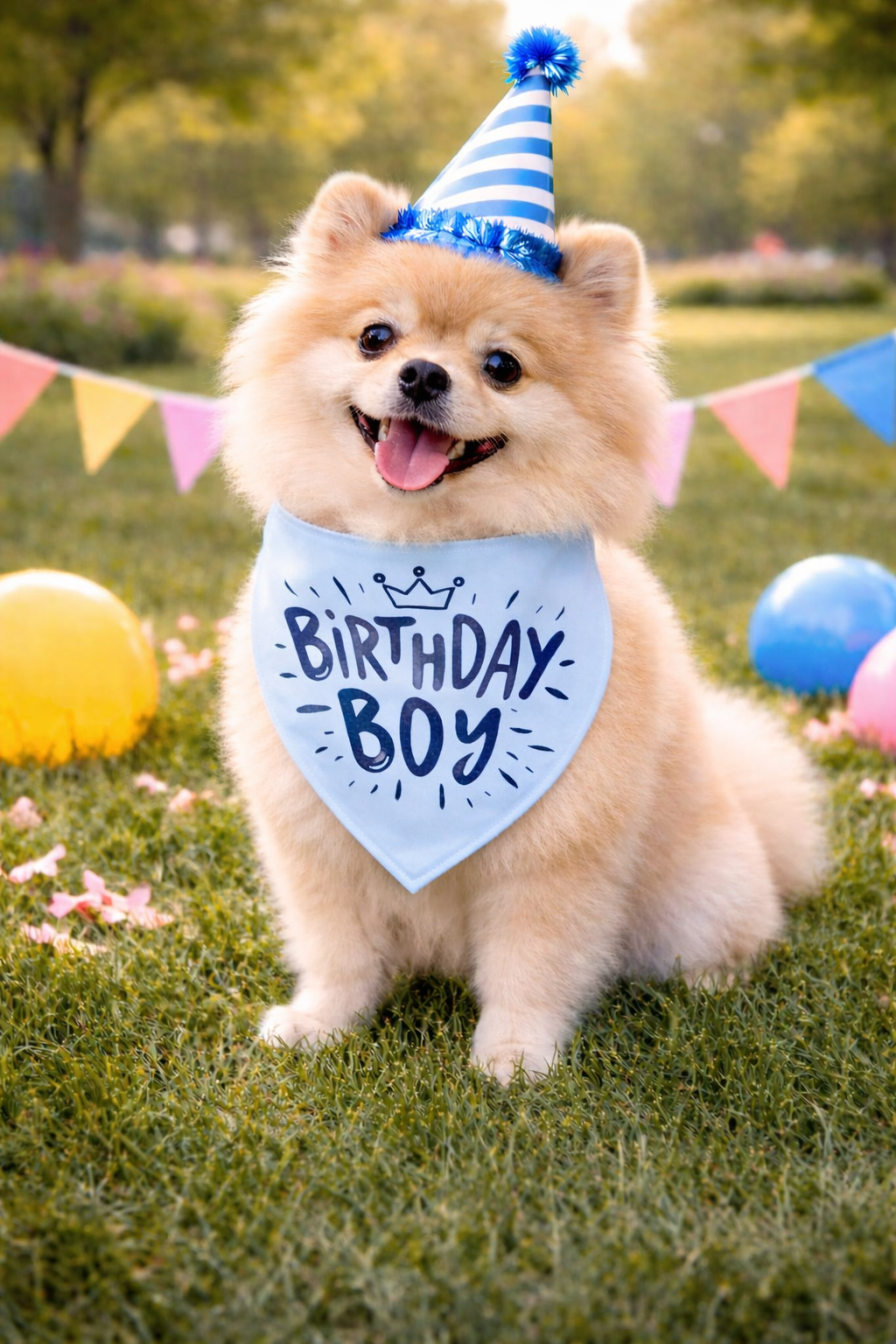 Parisian Pet 'Birthday Boy' Dog Bandana – Happy Birthday Pet Outfit, Fun Party Scarf for Dogs & Cats, Stylish & Comfy Celebration Clothing, Blue