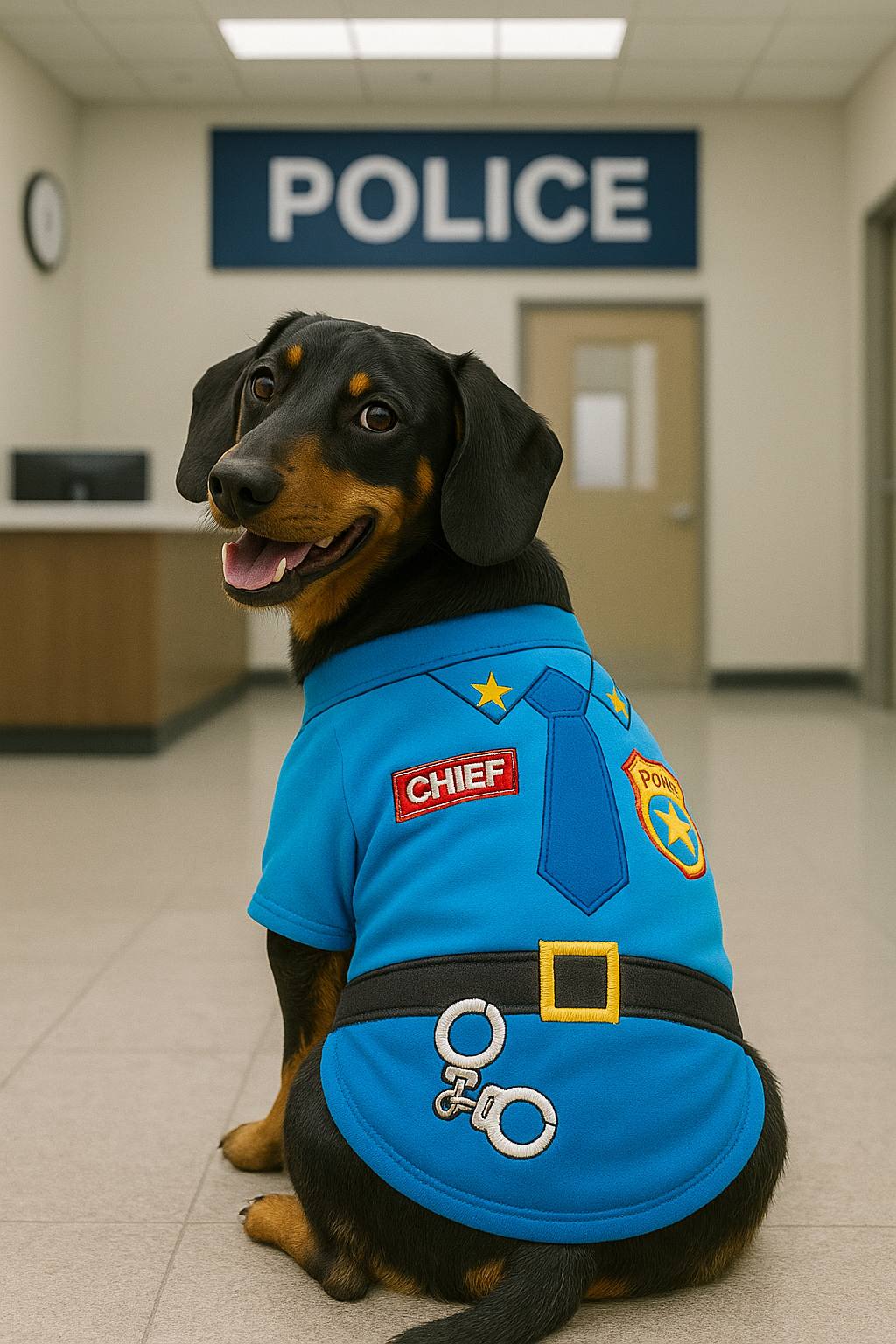 Parisian Pet 'Officer Woof' Halloween Costume for Dogs & Cats – Police Dog Costume, Pet Officer Outfit for Halloween, Light Blue