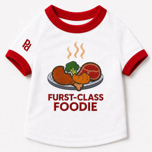 Parisian Pet Furst Class Foodie Funny Dog T-Shirt - White & Red