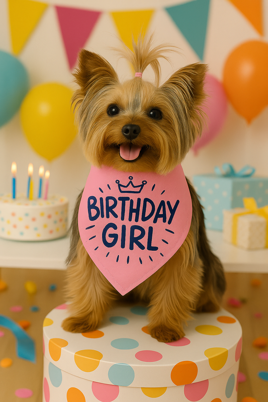 Parisian Pet 'Birthday Girl' Dog Bandana – Happy Birthday Pet Outfit, Party Scarf for Dogs & Cats, Perfect Gift & Accessories, Pink