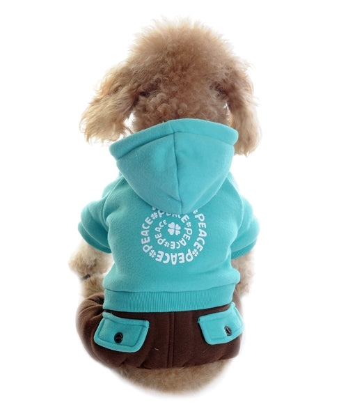 Dobaz 'Peace Jumpsuit' for Dogs & Cats, Comfortable and Stylish Dog Jumpsuit, Perfect Pet Apparel for Winter and Cold Weather, Blue Color