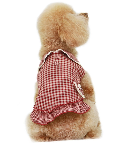 Dobaz 'Gingham Dress' for Dogs & Cats, Fashionable Red Pet Dress, Cute and Comfortable Dog Dress for Spring, Summer, and Casual Daily Wear