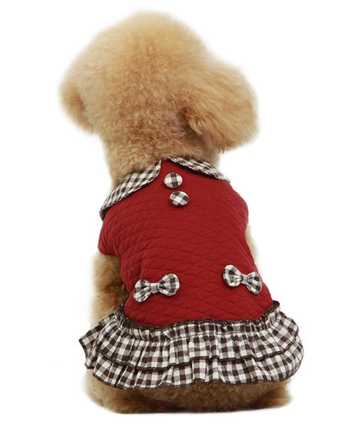 Dobaz 'Checkered Dress' for Dogs & Cats – Stylish Red Checkered Dog Dress, Comfortable and Fashionable Dog Apparel for Small to Medium Pets