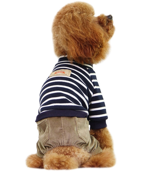 Dobaz 'Striped Dog Pants' for Dogs & Cats - Fashionable and Warm Cold Weather Pet Clothing, Cozy Corduroy Pants for Small Breeds, Navy Blue Striped