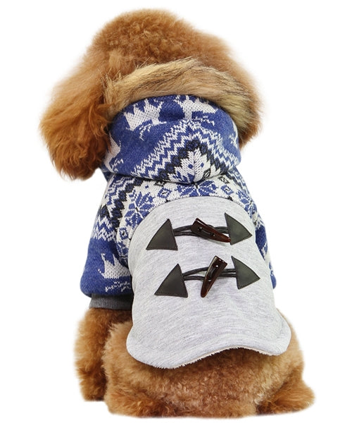 Dobaz 'Ox Horn Button Dog Coat' for Dogs & Cats - Warm and Fashionable Cold Weather Pet Clothing, Ideal Winter Coat for Small Breeds, Blue