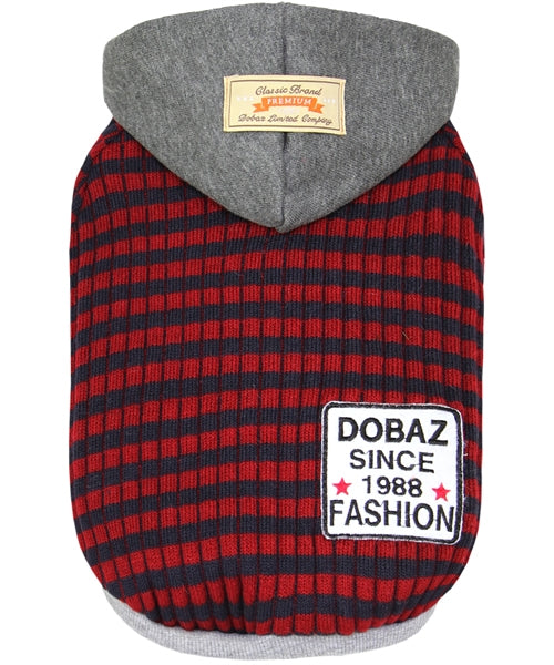 Striped Knit Dog Hoodie Gray Red