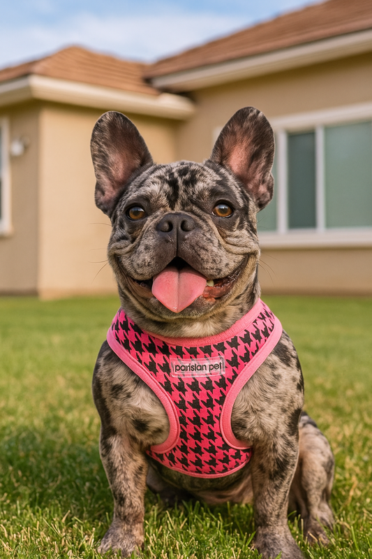 Parisian Pet ''Freedom Harness Pink Houndstooth' Dog & Cat Shirt – Fashionable Pink Houndstooth Pet Apparel, Comfortable & Machine Washable