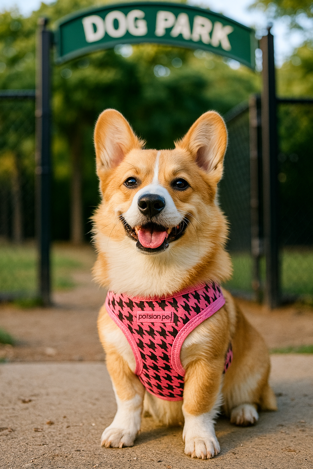 Parisian Pet ''Freedom Harness Pink Houndstooth' Dog & Cat Shirt – Fashionable Pink Houndstooth Pet Apparel, Comfortable & Machine Washable