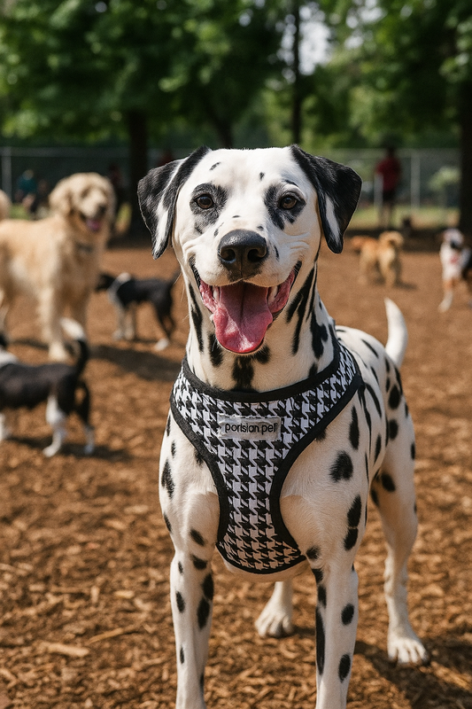 Parisian Pet 'Freedom Harness Black Houndstooth' for Dogs & Cats – Durable Adjustable Houndstooth Design Pet Harness, Black