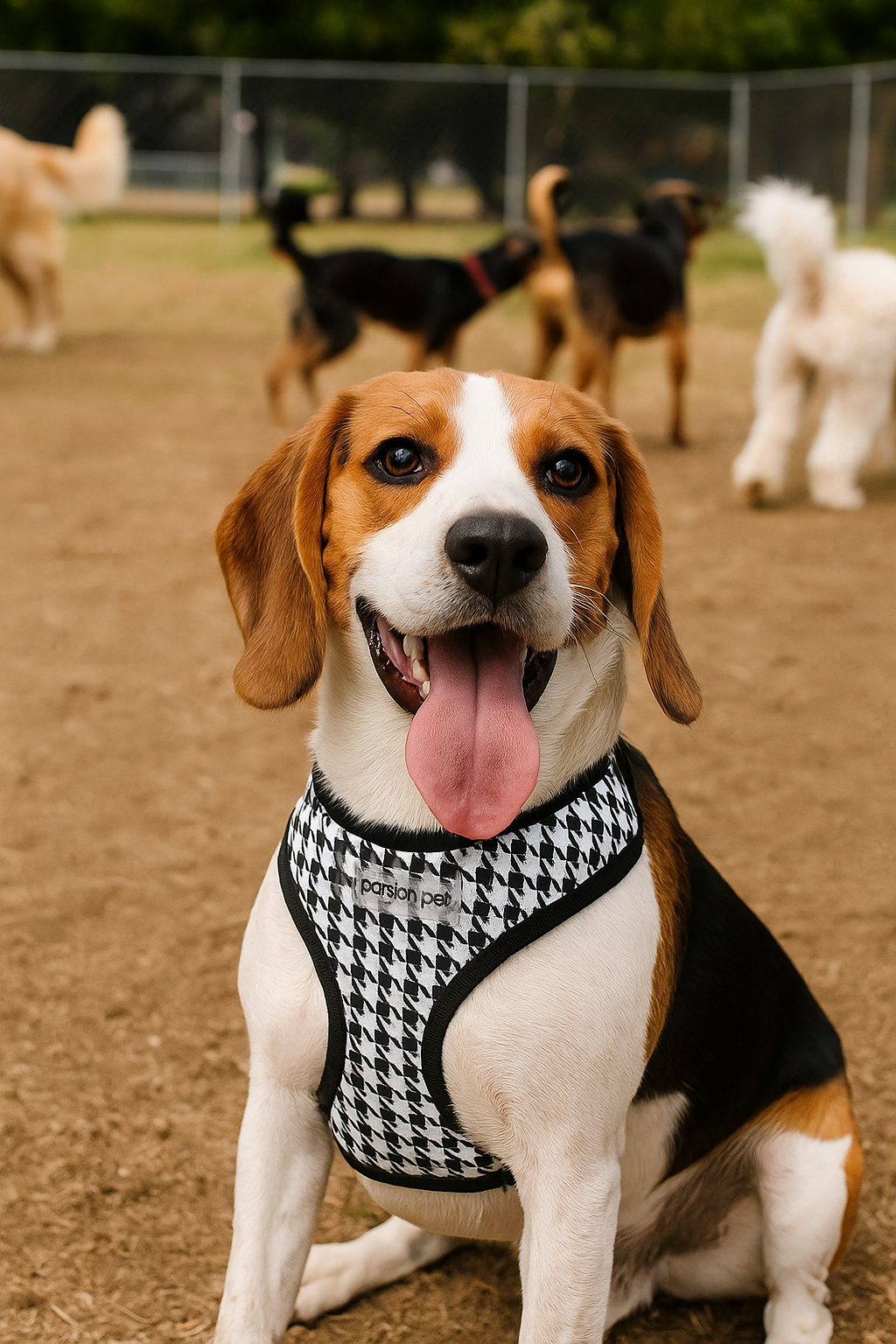 Parisian Pet 'Freedom Harness Black Houndstooth' for Dogs & Cats – Durable Adjustable Houndstooth Design Pet Harness, Black