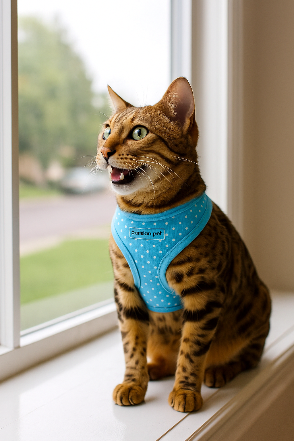 Parisian Pet 'Freedom Harness Polka Dot' for Dogs & Cats – Adjustable Blue Dog Harness, Stylish and Durable Fit