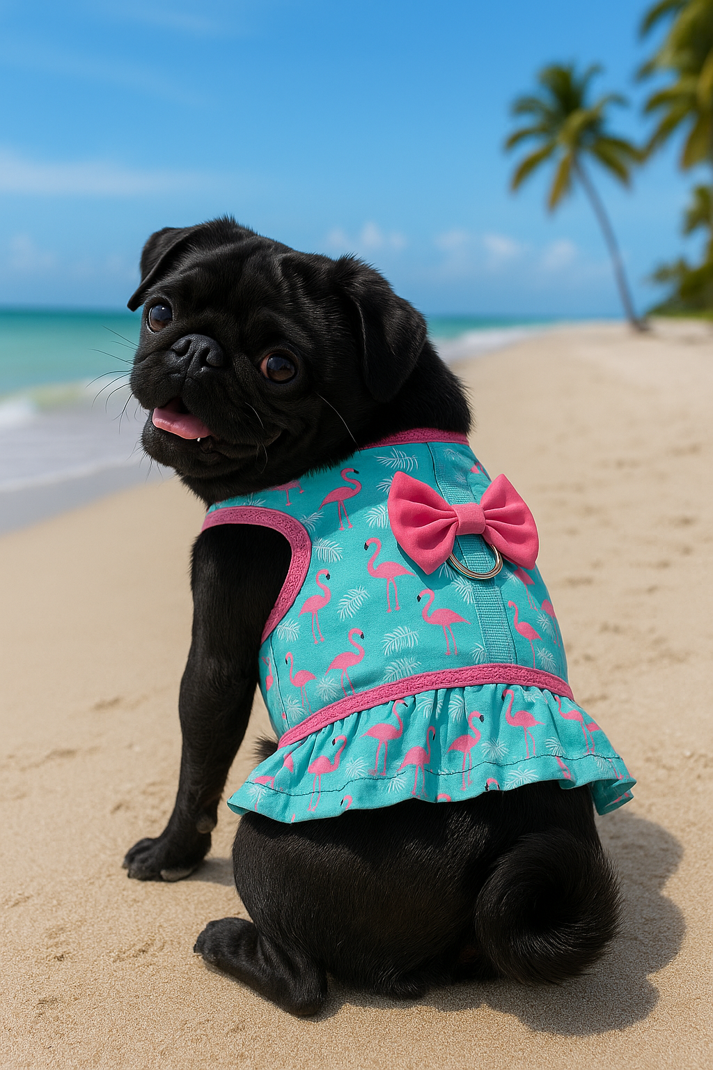 Parisian Pet 'Breathable Flamingo Pet Dress with Built-in Harness' for Dogs & Cats – Pink and Aqua