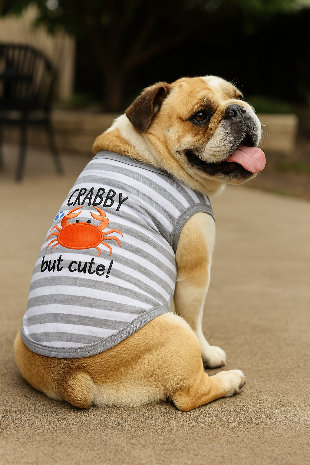 Parisian Pet 'Crabby But Cute Tee' Embroidered Dog Shirt - Trendy Pet Apparel for Dogs & Cats, Gray and White Stripes