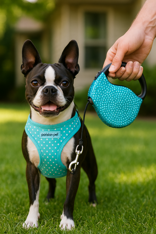 Parisian Pet 'Crystal Retractable Leash Blue' for Dogs & Cats – Durable Retractable Pet Leash with Comfortable Grip