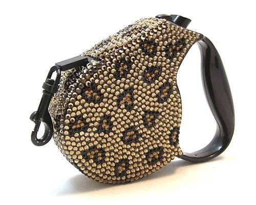 Crystal Retractable Leash Leopard