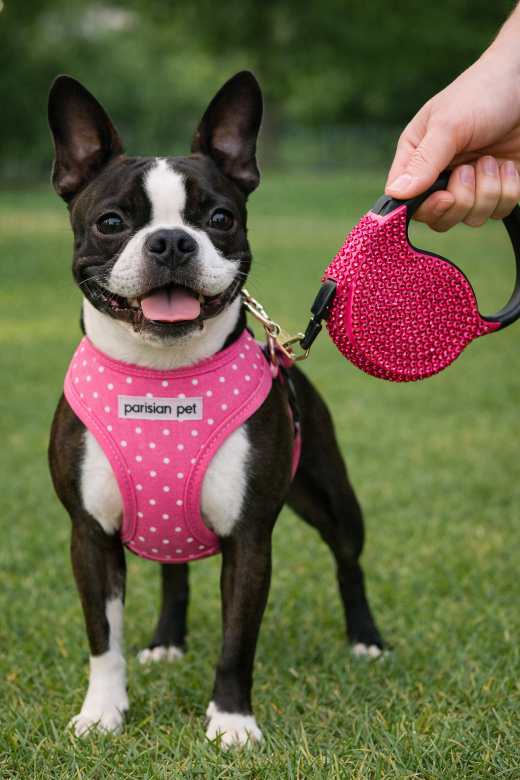 Parisian Pet 'Crystal Retractable Leash Dark Pink' for Dogs & Cats – Durable, Stylish 16-Foot Leash with Ergonomic Handle