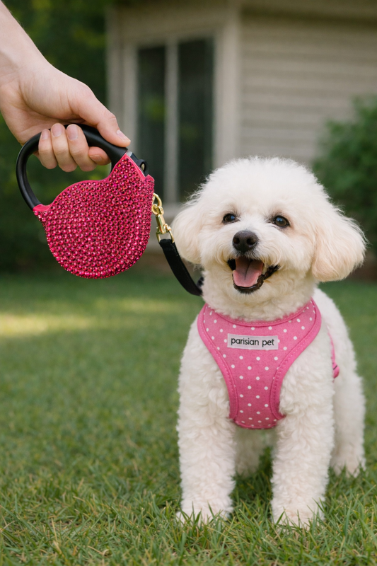 Parisian Pet 'Crystal Retractable Leash Dark Pink' for Dogs & Cats – Durable, Stylish 16-Foot Leash with Ergonomic Handle