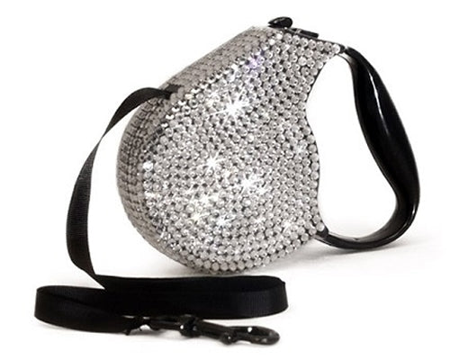 Crystal Retractable Leash Silver