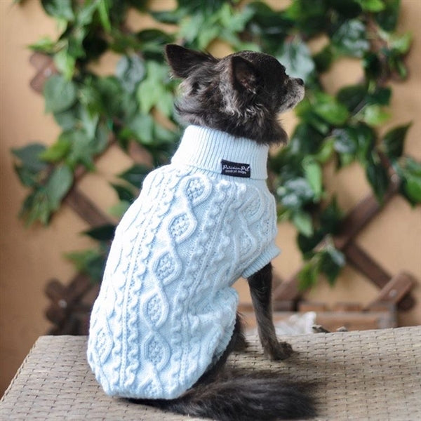 Parisian Pet 'Cable Knit Sweater' - Warm & Stylish Pet Sweater in Powder Blue for Dogs & Cats