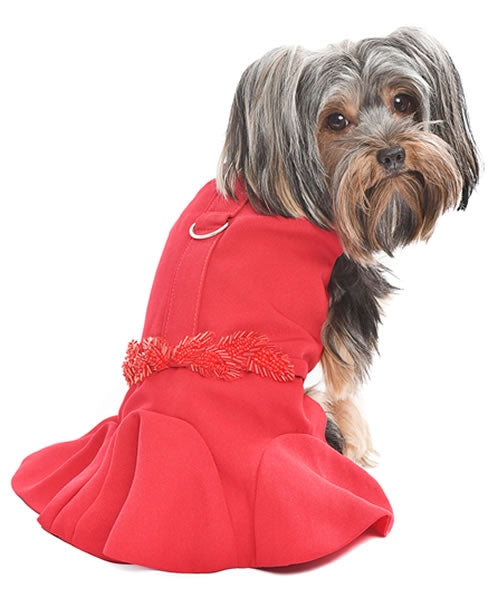 Parisian Pet 'Satin Embellished Dress' for Dogs and Cats, Designer Holiday Apparel, Red-Valentine's Day