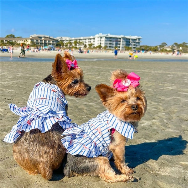 Parisian Pet 'Flamingo Print Dog Dress' for Dogs and Cats, Sleeveless, Comfortable Summer Outfit, Blue and White Stripes