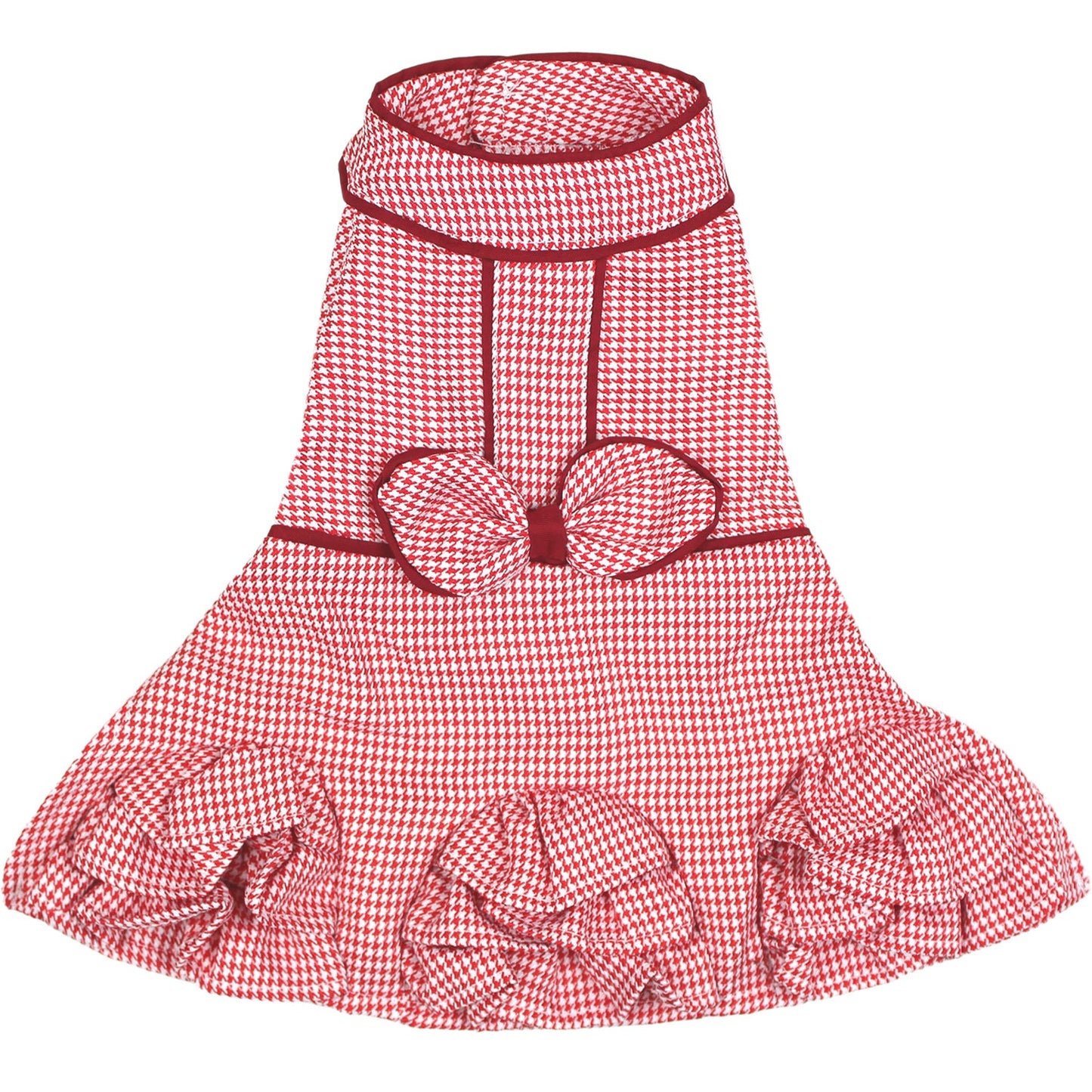 Houndstooth Ruffles Dress - Red