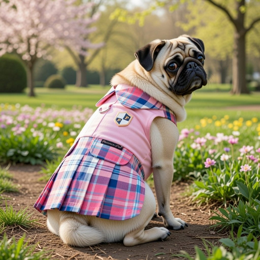 Parisian Pet ‘Plaid Royal Pleated Dress’ for Dogs & Cats Pink