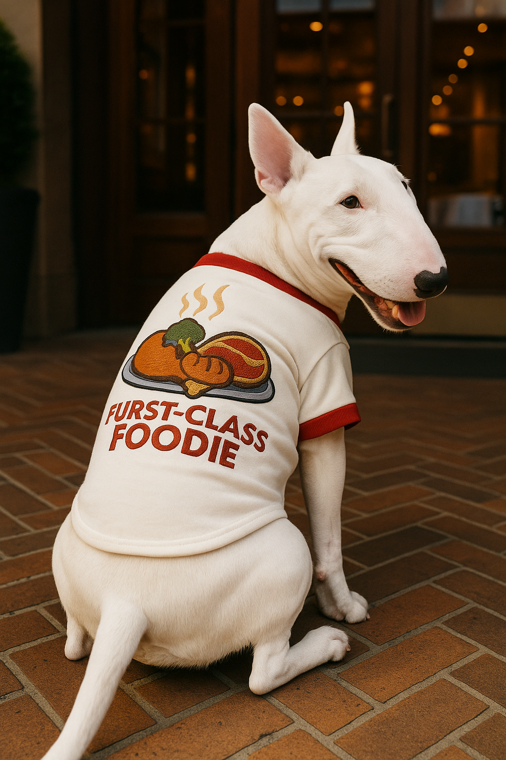 Parisian Pet Furst Class Foodie Funny Dog T-Shirt - White & Red