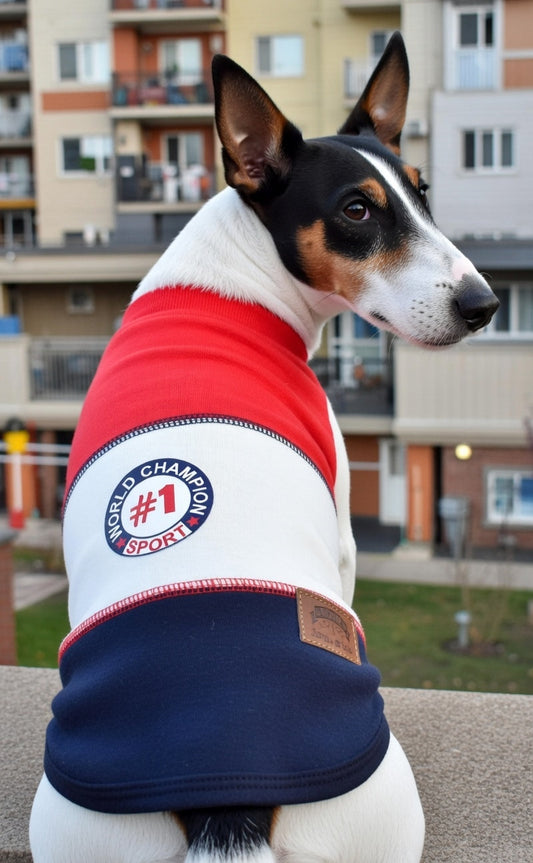 Parisian Pet 'World Champion Tank' Dog & Cat Shirt – Comfortable Embroidered Cotton Tank, Perfect for Vacation – Red