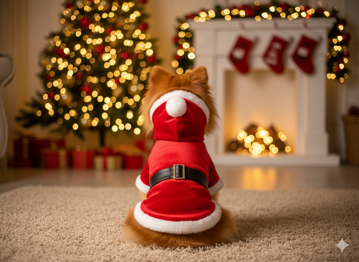 Parisian Pet 'Santa Claus Hoodie' for Dogs and Cats, Dog Christmas Holiday Apparel, Red