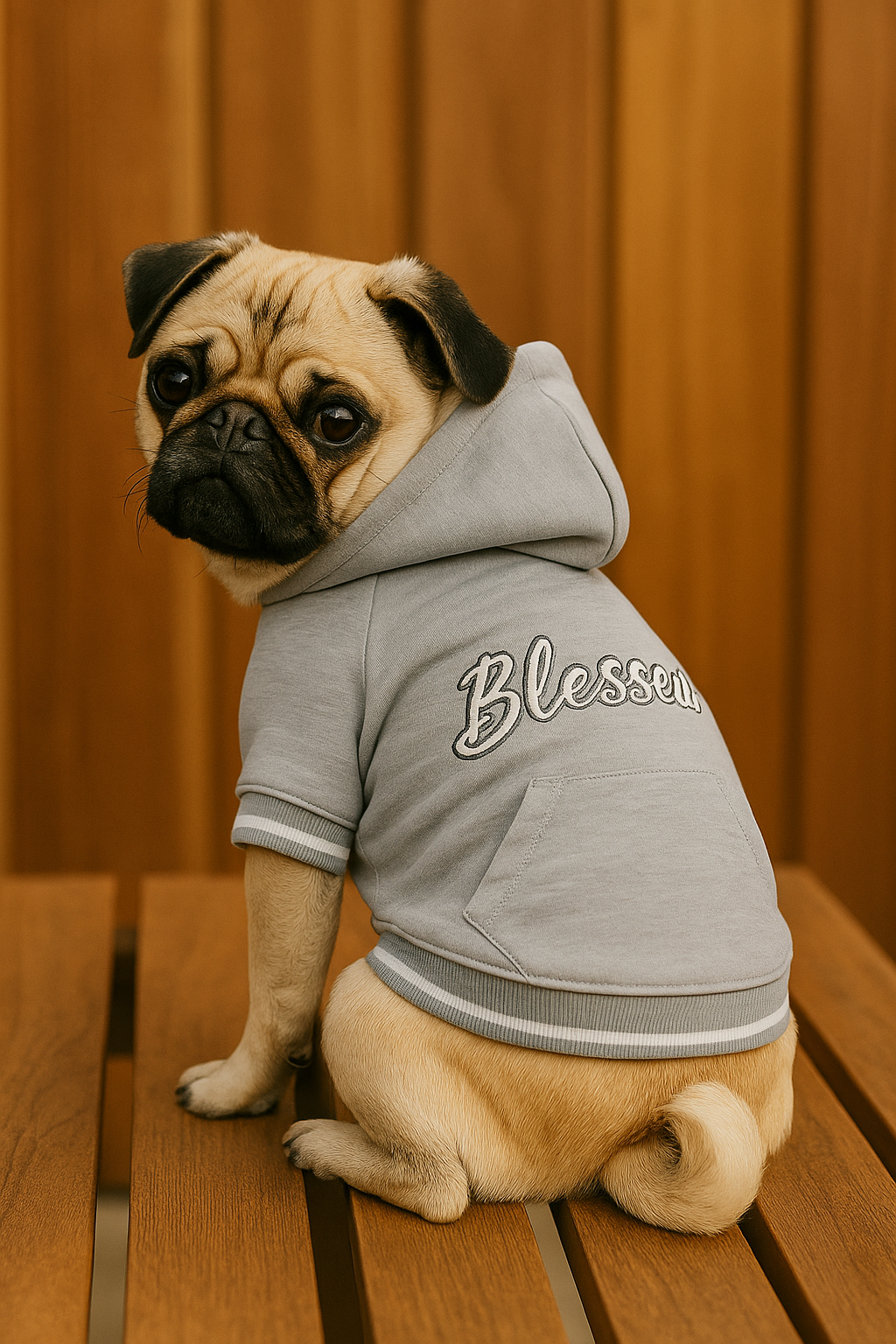 Parisian Pet 'Blessed Hoodie' in Gray - Trendy Pet Hoodie for Dogs & Cats, Perfect for Fall & Winter