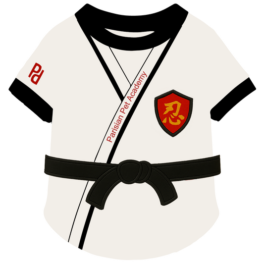 Parisian Pet 'Karate Academy' Halloween Costume for Dogs & Cats – Adorable Martial Arts Dog Costume, Pet Halloween Outfit, White Black and Red