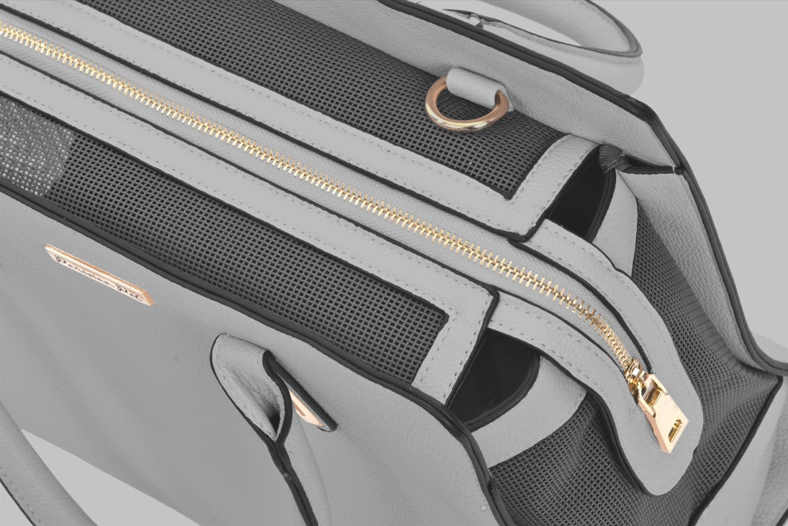 Parisian Pet 'Mallorca Carrier' - Luxury, Comfortable, Chic Gray Pet Travel Bag for Small Dogs & Cats, Travel-Friendly Design