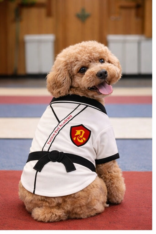 Parisian Pet 'Karate Academy' Halloween Costume for Dogs & Cats – Adorable Martial Arts Dog Costume, Pet Halloween Outfit, White Black and Red