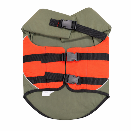 ‘Dog Life Jacket’ Water Safety Vest for Dogs & Cats Olive Green/Orange