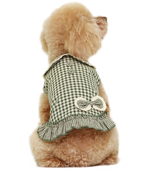 Dobaz 'Gingham Dress' for Dogs & Cats, Cute and Fashionable Dog Dress for Spring and Summer, Comfortable Pet Apparel, Green