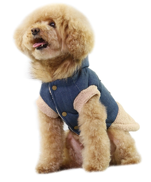 Dobaz 'Denim and Fur Pet Coat' for Dogs & Cats - Trendy and Comfortable Winter Outerwear, Elegant Pet Clothing for Small Breeds, Blue