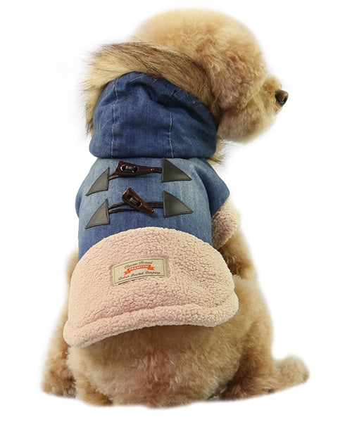 Dobaz 'Denim and Fur Pet Coat' for Dogs & Cats - Trendy and Comfortable Winter Outerwear, Elegant Pet Clothing for Small Breeds, Blue