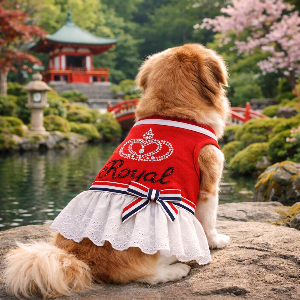 Dobaz 'Crown Design Dress' for Dogs & Cats - Luxury Royal Themed Pet Apparel, Elegant Party Clothing for Small and Medium Breeds, Red