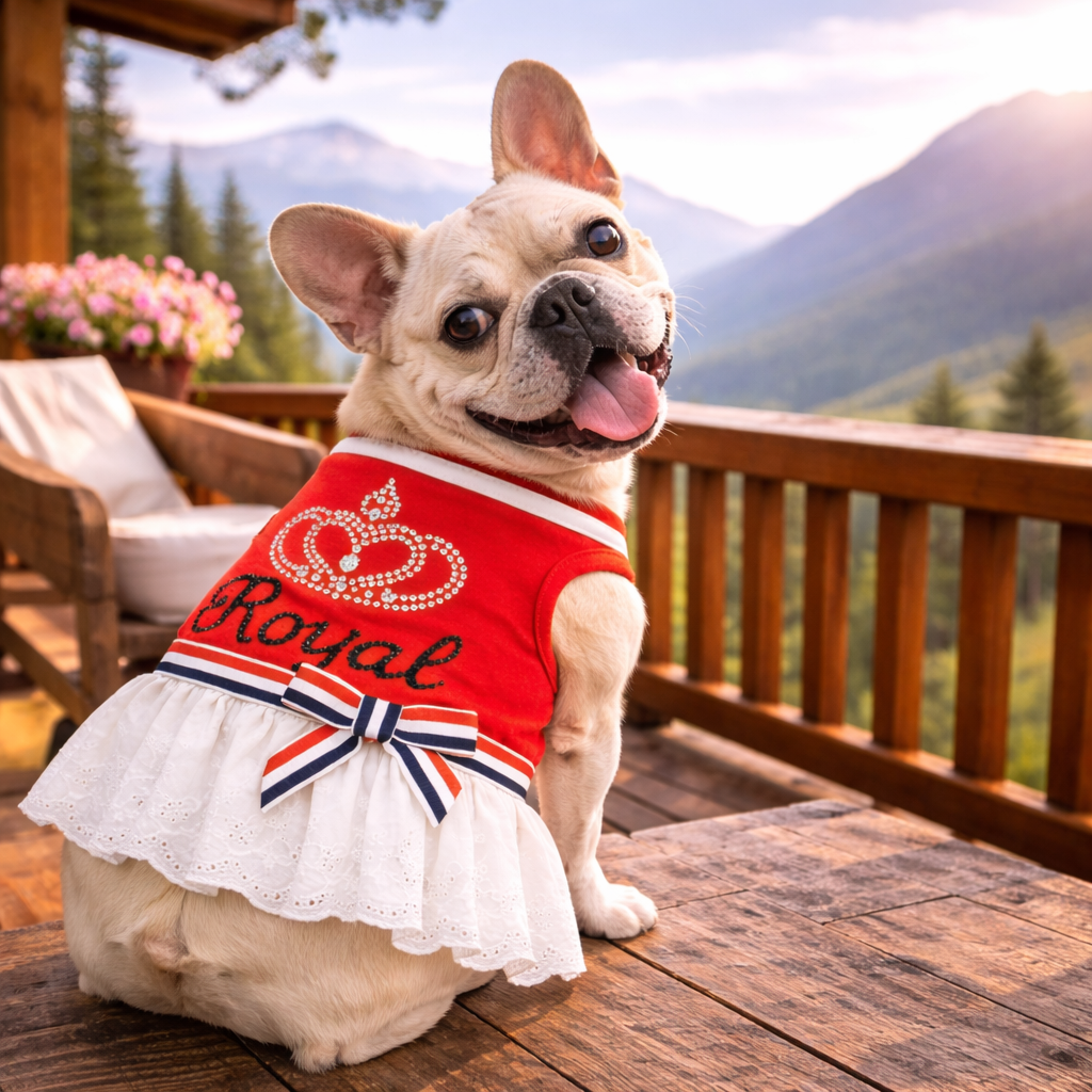 Dobaz 'Crown Design Dress' for Dogs & Cats - Luxury Royal Themed Pet Apparel, Elegant Party Clothing for Small and Medium Breeds, Red