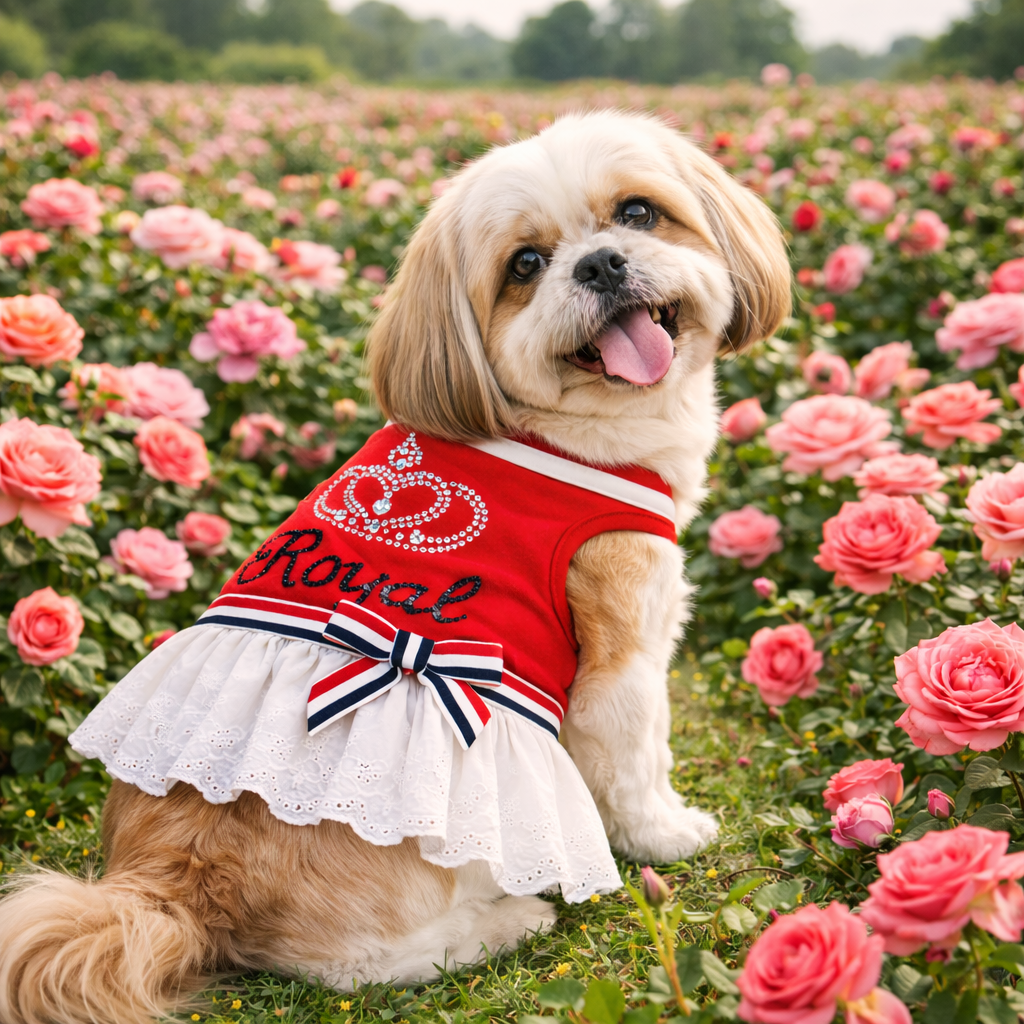 Dobaz 'Crown Design Dress' for Dogs & Cats - Luxury Royal Themed Pet Apparel, Elegant Party Clothing for Small and Medium Breeds, Red