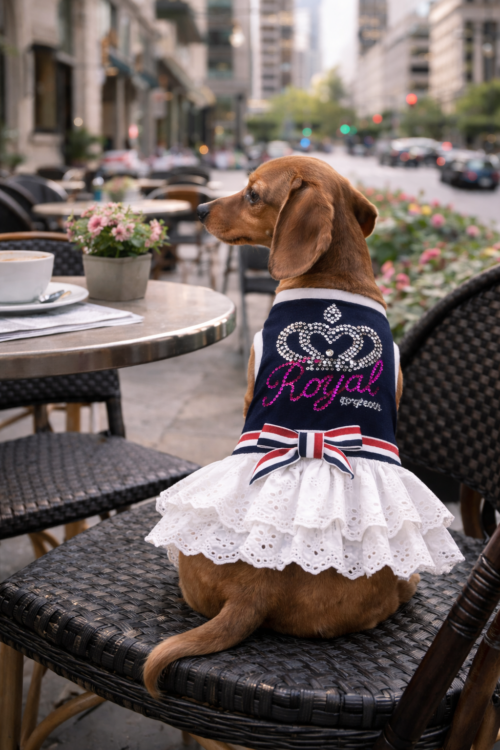 Dobaz 'Royal Crown Dress' for Dogs & Cats - Elegant and Fancy Pet Outfit, Luxury Crown Design Clothing for Small Breeds, Navy