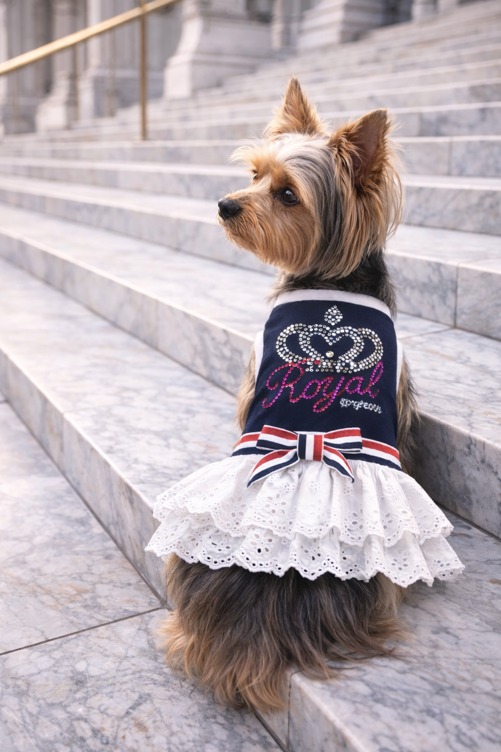 Dobaz 'Royal Crown Dress' for Dogs & Cats - Elegant and Fancy Pet Outfit, Luxury Crown Design Clothing for Small Breeds, Navy