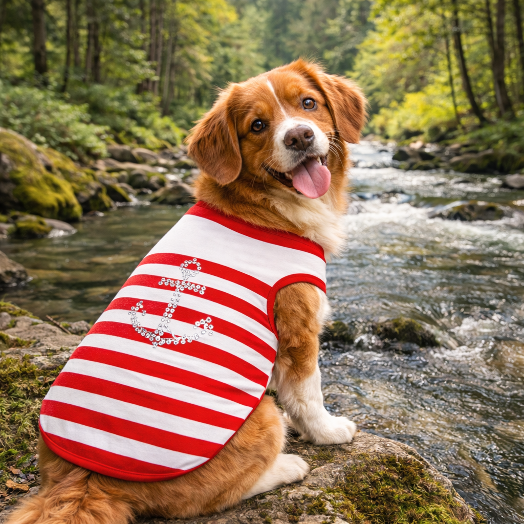 Dobaz 'Anchor Dog Tank Top' for Dogs & Cats - Fashionable and Lightweight Summer Apparel, Perfect Nautical Pet Clothing for Small Breeds, Red & White Stripes