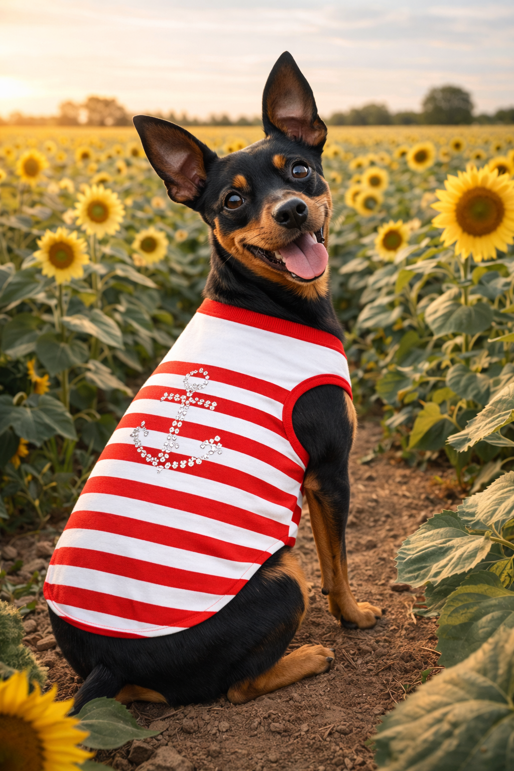 Dobaz 'Anchor Dog Tank Top' for Dogs & Cats - Fashionable and Lightweight Summer Apparel, Perfect Nautical Pet Clothing for Small Breeds, Red & White Stripes