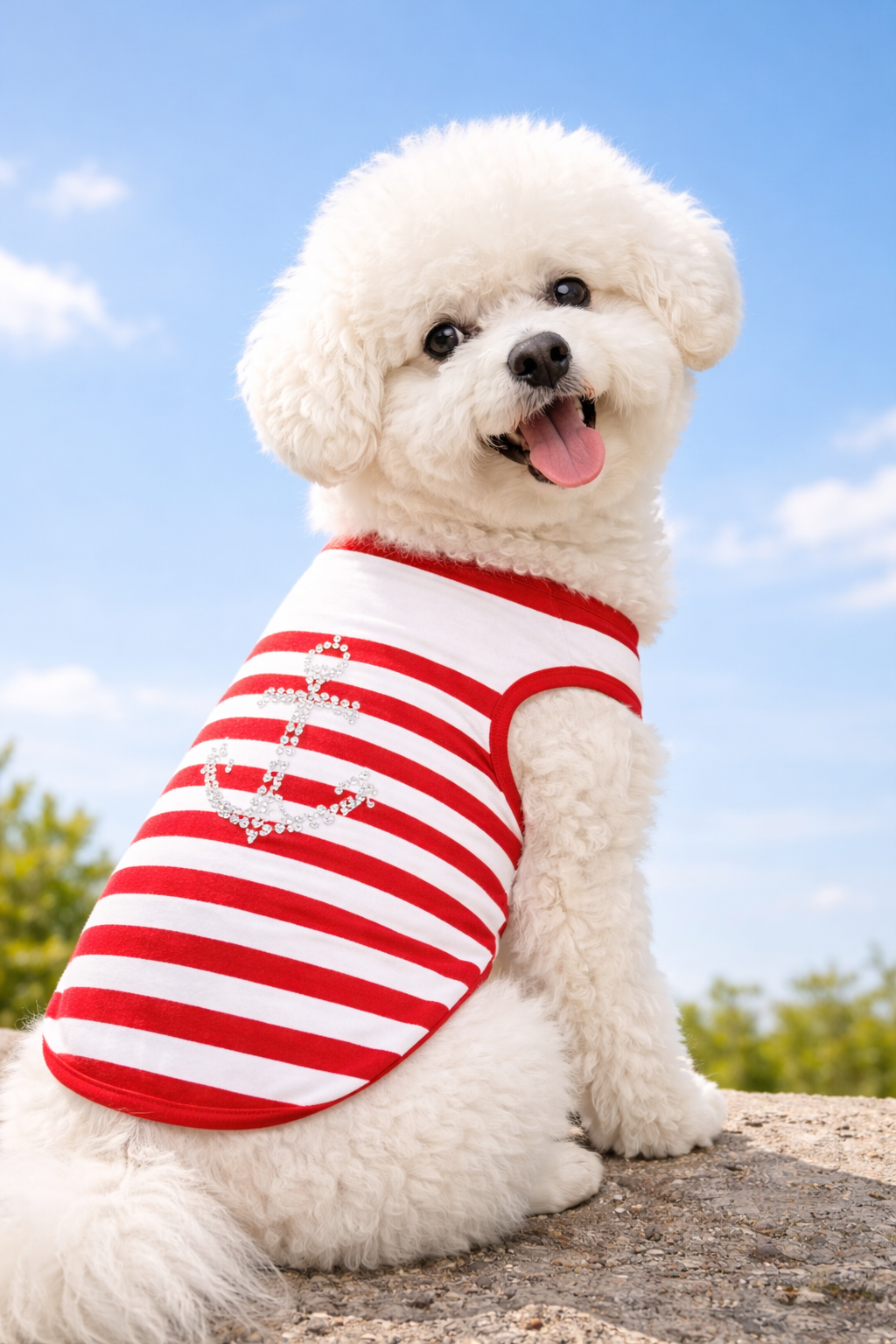Dobaz 'Anchor Dog Tank Top' for Dogs & Cats - Fashionable and Lightweight Summer Apparel, Perfect Nautical Pet Clothing for Small Breeds, Red & White Stripes
