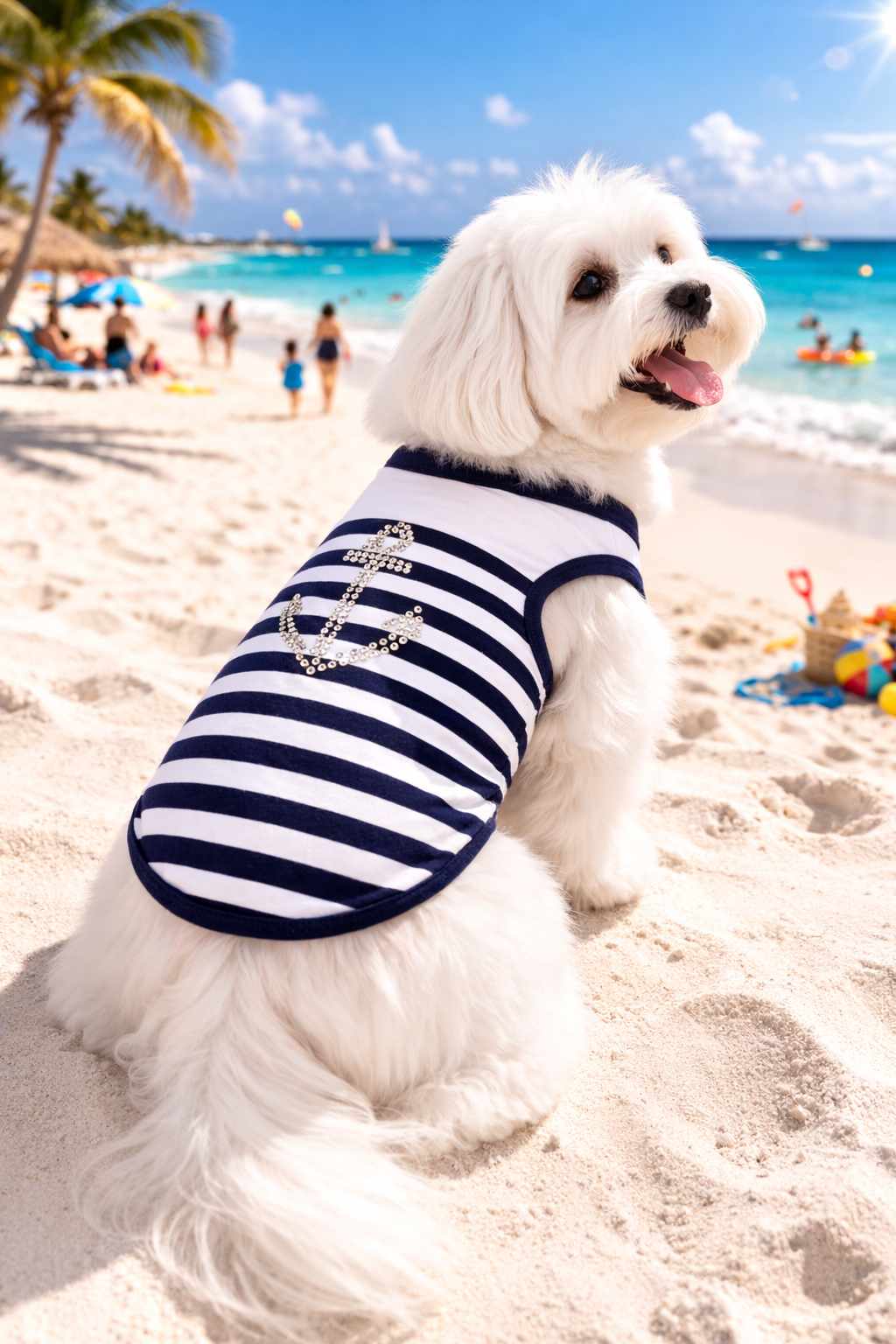 Dobaz 'Anchor Dog Tank Top' for Dogs & Cats - Fashionable and Breathable Summer Shirt, Perfect Nautical Pet Apparel for Small Breeds, Navy & White Stripes