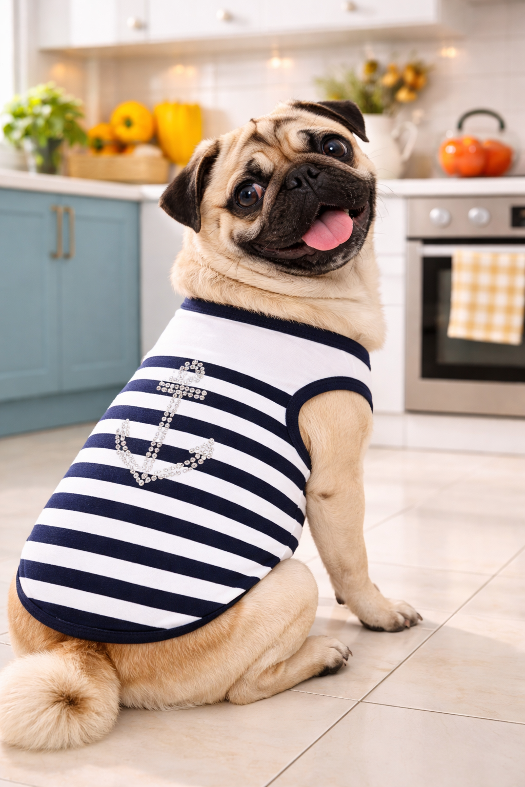 Dobaz 'Anchor Dog Tank Top' for Dogs & Cats - Fashionable and Breathable Summer Shirt, Perfect Nautical Pet Apparel for Small Breeds, Navy & White Stripes
