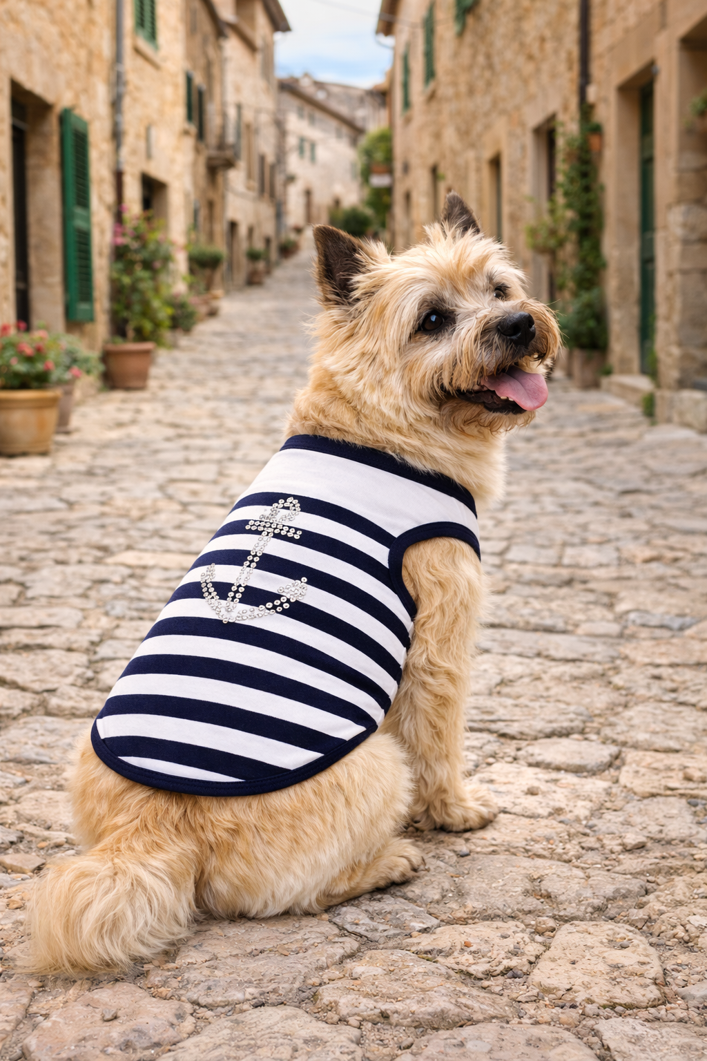 Dobaz 'Anchor Dog Tank Top' for Dogs & Cats - Fashionable and Breathable Summer Shirt, Perfect Nautical Pet Apparel for Small Breeds, Navy & White Stripes